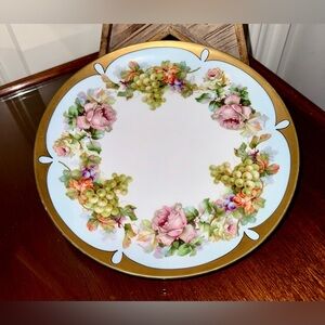 Antique Austria Hub Floral Hand Painted Gold Gilt Plate